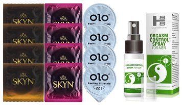 Комплект: Пролонгатор SHS Orgasm Control Spray 15 мл + 8 шт SKYN + 4 шт OLO Feeling Ultrathin 001 SOS10886 фото