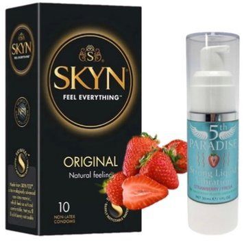 Набір з SKYN Original (10 шт) + рідки вібратор 5th Paradise Liquid Vibrator &mdash; Полуниця (30 мл) SOS9864 фото