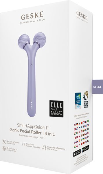 Електронний ультразвуковий ролик для обличчя GESKE Sonic Facial Roller 4в1 purple HB0178 фото
