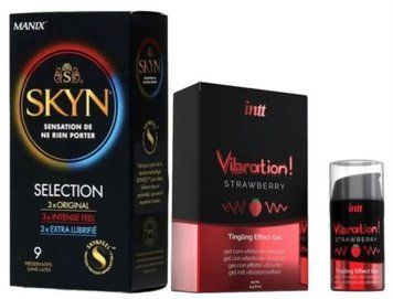 Набір з SKYN Selection (9 шт) + Рідкий вібратор Intt Vibration Strawberry (15 мл) SOS9705 фото