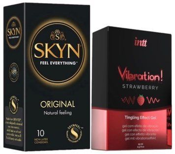 Набір з SKYN Original (10 шт) + Рідкий вібратор Intt Vibration Strawberry (15 мл) SOS9905 фото