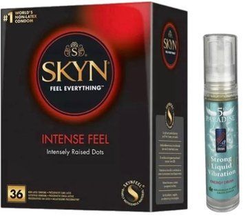 Набір з SKYN Intense Feel (36 шт) + рідки вібратор 5th Paradise Liquid Vibrator &mdash; Енергетичний напій (10 мл) SOS9854 фото