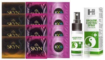 Комплект: Пролонгатор SHS Orgasm Control Spray 15 мл + 8 шт SKYN + 4 шт EXS Extra Safe SOS10924 фото