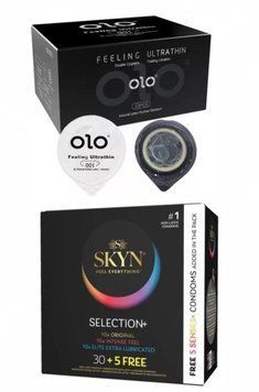Набор : OLO Feeling Ultrathin 001 (10 шт) и Skyn Selection 30 шт + 5 of 5 Senses SOS34 фото