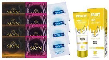 Комплект: Лубрикант OLO Banana (120 мл) +8 шт. SKYN + 4 шт. Pasante Silk SOS10479 фото