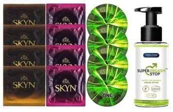 Комплект: Пролонгатор Super Orgasm Stop Гель (150 мл) + 8 шт SKYN + 4 шт One Glowing SOS10778 фото