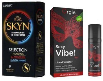 Набір з SKYN Selection (9 шт) + Рідкий вібратор SEXY VIBE, 15 мл вібрація + зігріваючий ефект ORGIE SOS9700 фото