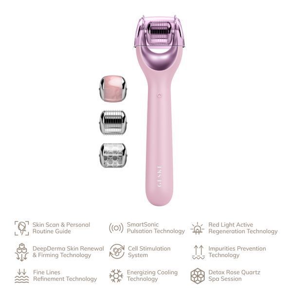 Електронний ролер для обличчя з мікроголками GESKE MicroNeedle Face Roller 9в1 pink HB0192 фото