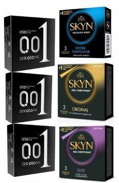 Набор : OLO ультратонкие с гиалуроновой смазкой 3x3 (9 шт) и Skyn : Extra Lube , Elite , Original 9 шт 9 шт SOS138 фото