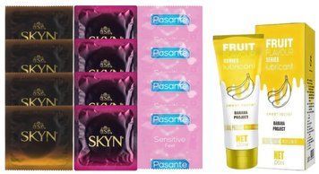 Комплект: Лубрикант OLO Banana (120 мл) +8 шт. SKYN + 4 шт. Pasante sensitive SOS10478 фото