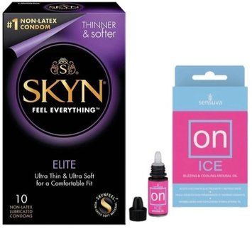 Набір з SKYN Elite (10 шт) + збуджувальні краплі Sensuva ON Arousal Oil for Her Ice (5 мл) SOS9748 фото