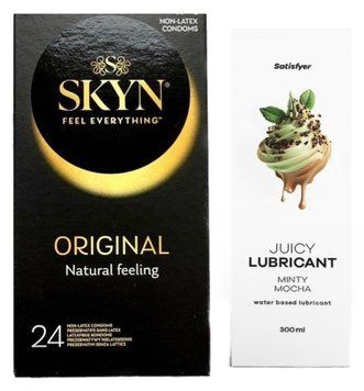 Набор Лубрикант Satisfyer Minty Mocha 300мл + SKYN Original 24 шт. SOS12814 фото