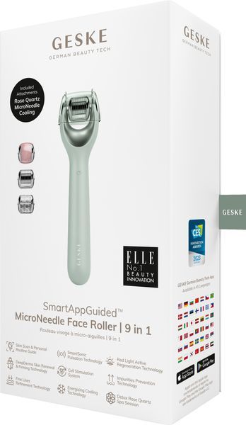 Електронний ролер для обличчя з мікроголками GESKE MicroNeedle Face Roller 9в1 green HB0195 фото