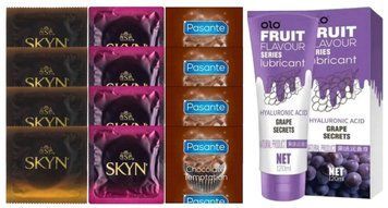 Комплект: Лубрикант OLO зі смаком винограду (120 мл) + 8 шт SKYN + 4 шт. Pasante Chocolate Temptation SOS10675 фото