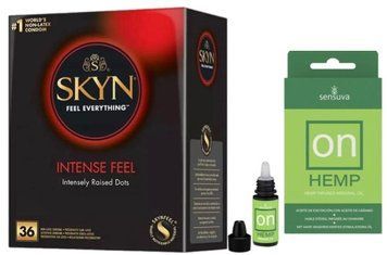 Набір з SKYN Intense Feel (36 шт) + збуджувальні краплі Sensuva ON for Her Hemp Infused Arousal Oil (5 мл) SOS9847 фото