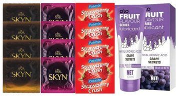 Комплект: Лубрикант OLO зі смаком винограду (120 мл) + 8 шт SKYN + 4 шт. Pasante Strawberry Crush SOS10674 фото