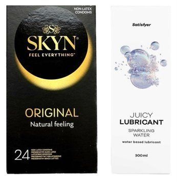 Набір Лубрикант Satisfyer Sparkling Water 300 мл + SKYN Original 24 шт. SOS12708 фото