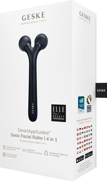 Електронний ультразвуковий ролик для обличчя GESKE Sonic Facial Roller 4в1 black HB0179 фото