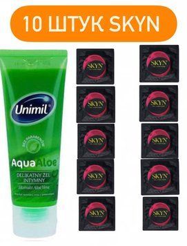 SKYN Cherry Sunrise 10 шт та Лубрикант Unimil Aqua Aloe 80 мл SOS521 фото