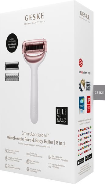 Електронний ролер для обличчя та тіла з мікроголками GESKE MicroNeedle Face&Body Roller 8в1 starlight HB0198 фото
