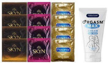 Комплект: Пролонгатор Medica-Group Orgasm Max for Men 50 мл + 8 шт SKYN + 4 шт Pasante King Size SOS10965 фото