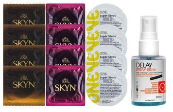 Комплект: Пролонгатор LOVELY LOVERS DELAY SPRAY 50 ML + 8 шт SKYN + 4 шт ONE Super Studs SOS10866 фото