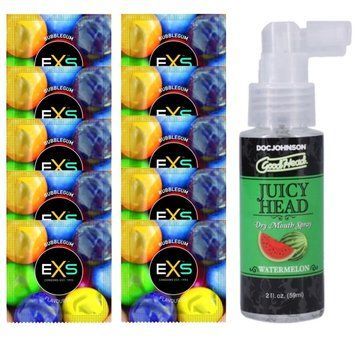 EXS BUBBLEGUM 10 шт + Doc Johnson &ndash; Juicy Head Dry Mouth Spray Watermelon (59 мл) SOS14030 фото