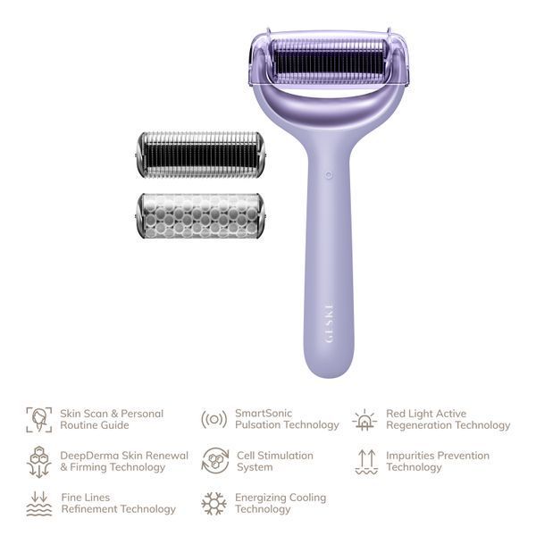Електронний ролер для обличчя та тіла з мікроголками GESKE MicroNeedle Face&Body Roller 8в1 purple HB0200 фото