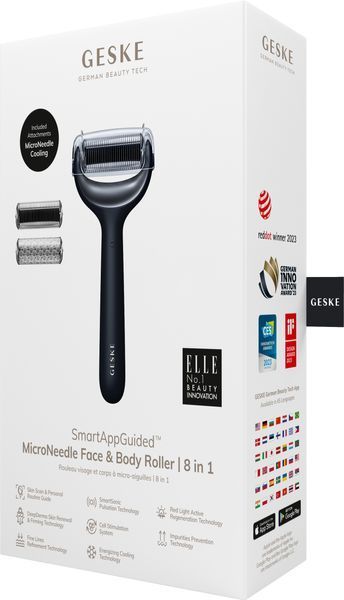Електронний ролер для обличчя та тіла з мікроголками GESKE MicroNeedle Face&Body Roller 8в1 black HB0201 фото