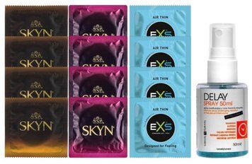 Комплект: Пролонгатор LOVELY LOVERS DELAY SPRAY 50 ML + 8 шт SKYN + 4 шт EXS Air Thin SOS10819 фото