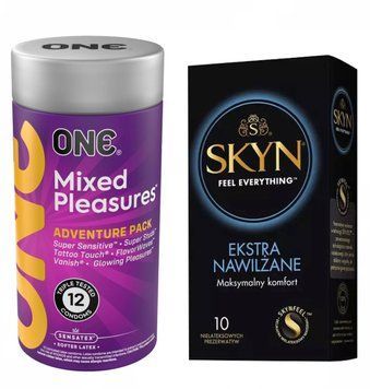 Набір : SKYN Extra Lube &ndash; 10 шт та ONE Mixed Pleasures 12 шт SOS617 фото