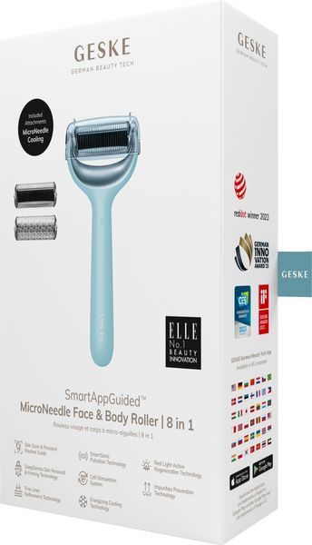 Електронний ролер для обличчя та тіла з мікроголками GESKE MicroNeedle Face&Body Roller 8в1 turquoise HB0202 фото