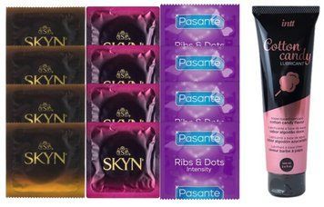 Комплект: Лубрикант Intt Cotton Candy (100 мл) +8 шт. SKYN + 4 шт. Pasante Intensity SOS10442 фото