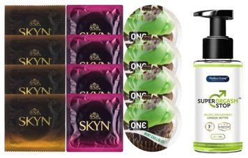 Комплект: Пролонгатор Super Orgasm Stop Гель (150 мл) + 8 шт SKYN + 4 шт ONE Mint Chocolate SOS10768 фото