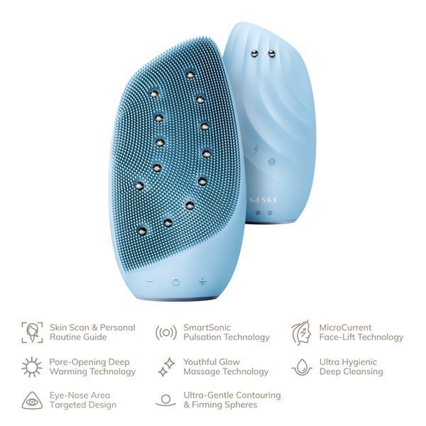 Очистительная щетка для лица GESKE Sonic Thermo Facial Brush&Face-Lifter 8в1 aquamarine HB0094 фото