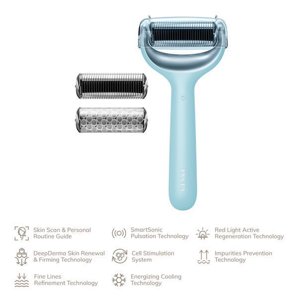 Електронний ролер для обличчя та тіла з мікроголками GESKE MicroNeedle Face&Body Roller 8в1 turquoise HB0202 фото