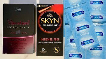 Набір 20 шт Skyn Intense feel - Pasante Cooling + Рідкий вібратор Intt Vibration Cotton Candy (15 мл) SOS1508 фото