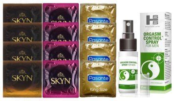 Комплект: Пролонгатор SHS Orgasm Control Spray 15 мл + 8 шт SKYN + 4 шт Pasante King Size SOS10911 фото