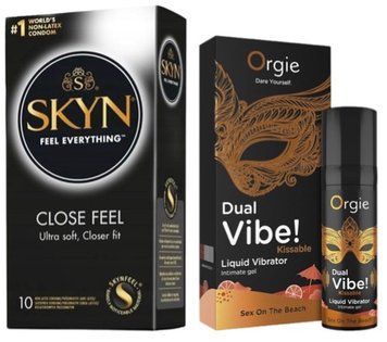 Набір з SKYN Close Feel (10 шт) + рідкий вібратор SEXY VIBE "Коктейль Секс на пляжі" DUAL VIBE! (15 мл) від Orgie SOS9789 фото
