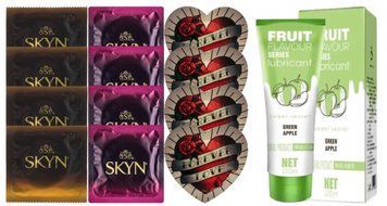 Комплект: Лубрикант OLO зі смаком яблука (120 мл) + 8 шт SKYN + 4 шт. Pasante Heart SOS10716 фото
