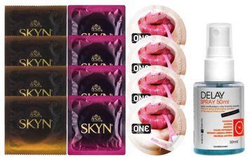Комплект: Пролонгатор LOVELY LOVERS DELAY SPRAY 50 ML + 8 шт SKYN + 4 шт ONE Bubblegum SOS10860 фото