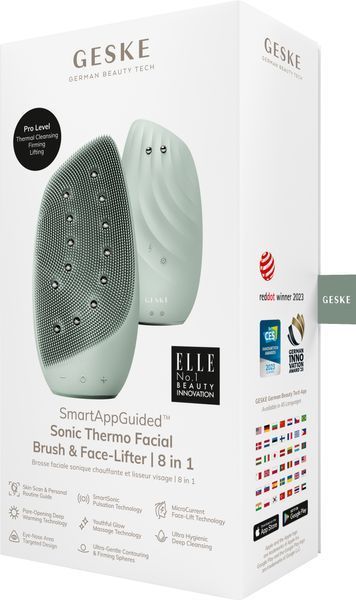 Очищувальна щітка для обличчя GESKE Sonic Thermo Facial Brush&Face-Lifter 8в1 green HB0096 фото