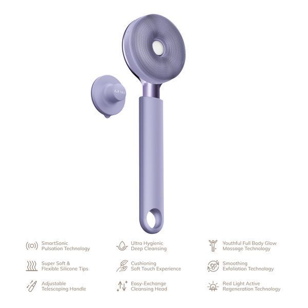 Звукова світлодіодна щітка для всього тіла GESKE Sonic LED Full-Body Brush&Intensive Exfoliator 9в1 purple HB0391 фото