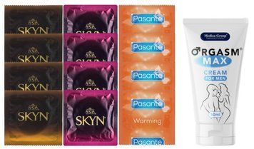 Комплект: Пролонгатор Medica-Group Orgasm Max for Men 50 мл + 8 шт SKYN + 4 шт Pasante Warming SOS10958 фото