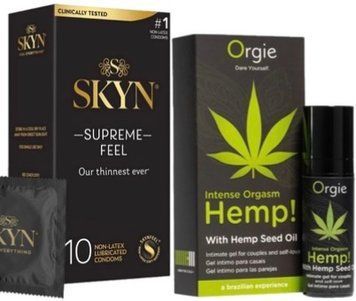 Набір з Skyn Supreme Feel 10 шт + Збуджувальні краплі Intense Orgasm Hemp! (15 мл) від ORGIE SOS10287 фото