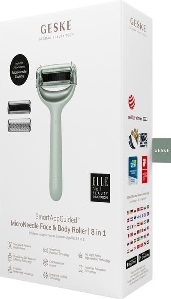 Електронний ролер для обличчя та тіла з мікроголками GESKE MicroNeedle Face&Body Roller 8в1 green HB0206 фото