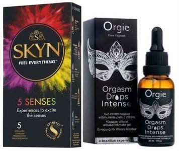 Набір з SKYN 5 Senses + Рідкий вібратор Orgie Orgasm Drops Intense, 30 мл, тепло-холод, пряний смак SOS9626 фото