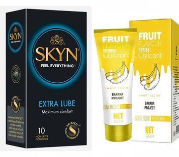 Набор : Skyn Exstra Lube (10 шт) и Лубрикант OLO SWEET SECRET с ароматом банана 120ml SOS47 фото