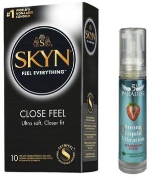Набір з SKYN Close Feel (10 шт) + рідкий вібратор 5th Paradise Liquid Vibrator &mdash; Полуниця (10 мл) SOS9762 фото