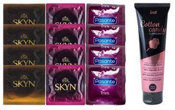 Комплект: Лубрикант Intt Cotton Candy (100 мл) + 8 шт. SKYN + 4 шт. Pasante TRIM SOS10437 фото